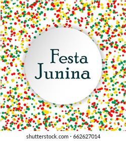 Festa Junina Brasil festival. Pattern made of colored dots. Red, yellow and green confetti for carnival backdrop, design element. Vector illustration