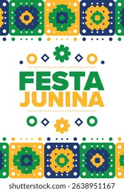 Festa Junina in Brazil. Brazilian festival. Happy holiday. Brazil flag. Carnival and parade. Summer fun party. Vector illustration
