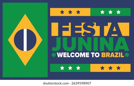 Festa Junina in Brazil. Brazilian festival. Happy holiday. Brazil flag. Carnival and parade. Summer fun party. Vector illustration