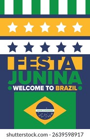 Festa Junina in Brazil. Brazilian festival. Happy holiday. Brazil flag. Carnival and parade. Summer fun party. Vector illustration