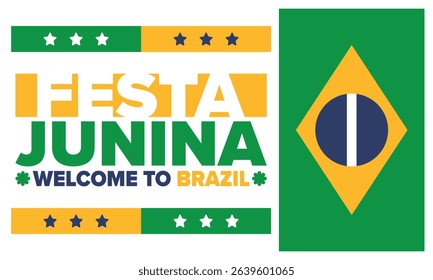 Festa Junina in Brazil. Brazilian festival. Happy holiday. Brazil flag. Carnival and parade. Summer fun party. Vector illustration