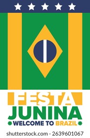 Festa Junina in Brazil. Brazilian festival. Happy holiday. Brazil flag. Carnival and parade. Summer fun party. Vector illustration