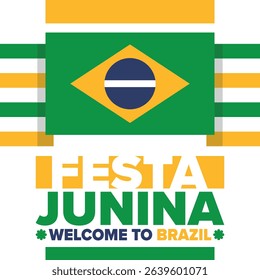 Festa Junina in Brazil. Brazilian festival. Happy holiday. Brazil flag. Carnival and parade. Summer fun party. Vector illustration