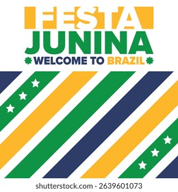 Festa Junina in Brazil. Brazilian festival. Happy holiday. Brazil flag. Carnival and parade. Summer fun party. Vector illustration