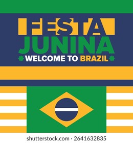 Festa Junina in Brazil. Brazilian festival. Happy holiday. Brazil flag. Carnival and parade. Summer fun party. Vector illustration