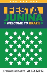 Festa Junina in Brazil. Brazilian festival. Happy holiday. Brazil flag. Carnival and parade. Summer fun party. Vector illustration