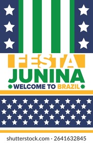 Festa Junina in Brazil. Brazilian festival. Happy holiday. Brazil flag. Carnival and parade. Summer fun party. Vector illustration