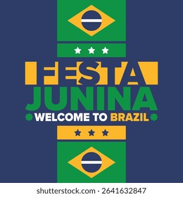 Festa Junina in Brazil. Brazilian festival. Happy holiday. Brazil flag. Carnival and parade. Summer fun party. Vector illustration