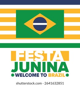 Festa Junina in Brazil. Brazilian festival. Happy holiday. Brazil flag. Carnival and parade. Summer fun party. Vector illustration