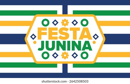 Festa Junina no Brasil. Festival brasileiro. Feliz feriado. Bandeira do Brasil. Carnaval e desfile. Festa divertida de verão. Ilustração vetorial