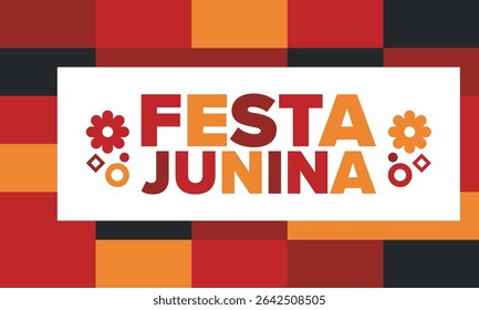 Festa Junina no Brasil. Festival brasileiro. Feliz feriado. Bandeira do Brasil. Carnaval e desfile. Festa divertida de verão. Ilustração vetorial