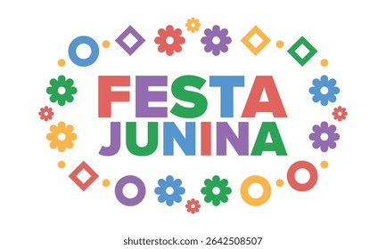 Festa Junina no Brasil. Festival brasileiro. Feliz feriado. Bandeira do Brasil. Carnaval e desfile. Festa divertida de verão. Ilustração vetorial