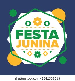 Festa Junina no Brasil. Festival brasileiro. Feliz feriado. Bandeira do Brasil. Carnaval e desfile. Festa divertida de verão. Ilustração vetorial