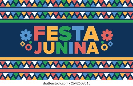 Festa Junina no Brasil. Festival brasileiro. Feliz feriado. Bandeira do Brasil. Carnaval e desfile. Festa divertida de verão. Ilustração vetorial
