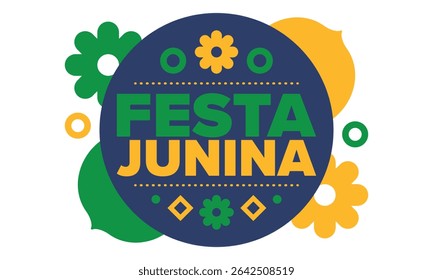 Festa Junina no Brasil. Festival brasileiro. Feliz feriado. Bandeira do Brasil. Carnaval e desfile. Festa divertida de verão. Ilustração vetorial