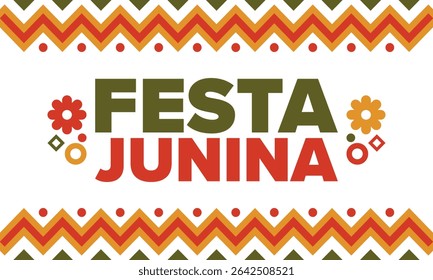 Festa Junina no Brasil. Festival brasileiro. Feliz feriado. Bandeira do Brasil. Carnaval e desfile. Festa divertida de verão. Ilustração vetorial