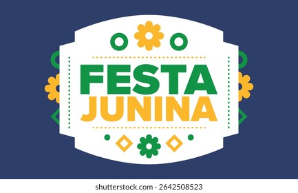 Festa Junina no Brasil. Festival brasileiro. Feliz feriado. Bandeira do Brasil. Carnaval e desfile. Festa divertida de verão. Ilustração vetorial