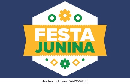 Festa Junina no Brasil. Festival brasileiro. Feliz feriado. Bandeira do Brasil. Carnaval e desfile. Festa divertida de verão. Ilustração vetorial