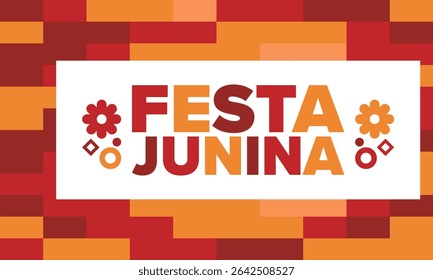 Festa Junina no Brasil. Festival brasileiro. Feliz feriado. Bandeira do Brasil. Carnaval e desfile. Festa divertida de verão. Ilustração vetorial
