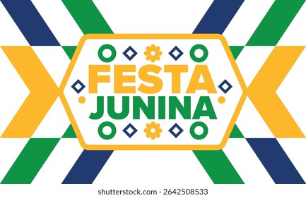 Festa Junina no Brasil. Festival brasileiro. Feliz feriado. Bandeira do Brasil. Carnaval e desfile. Festa divertida de verão. Ilustração vetorial