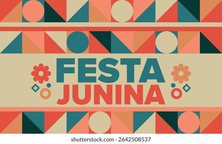 Festa Junina no Brasil. Festival brasileiro. Feliz feriado. Bandeira do Brasil. Carnaval e desfile. Festa divertida de verão. Ilustração vetorial