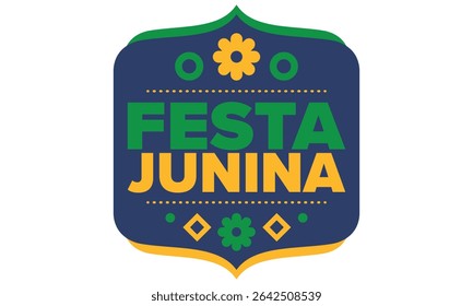 Festa Junina no Brasil. Festival brasileiro. Feliz feriado. Bandeira do Brasil. Carnaval e desfile. Festa divertida de verão. Ilustração vetorial