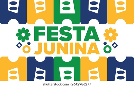 Festa Junina in Brazil. Brazilian festival. Happy holiday. Brazil flag. Carnival and parade. Summer fun party. Vector illustration