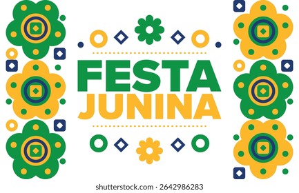 Festa Junina in Brazil. Brazilian festival. Happy holiday. Brazil flag. Carnival and parade. Summer fun party. Vector illustration