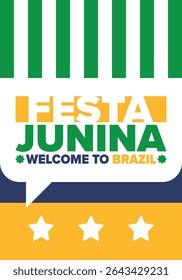 Festa Junina in Brazil. Brazilian festival. Happy holiday. Brazil flag. Carnival and parade. Summer fun party. Vector illustration