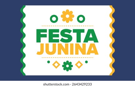 Festa Junina no Brasil. Festival brasileiro. Feliz feriado. Bandeira do Brasil. Carnaval e desfile. Festa divertida de verão. Ilustração vetorial