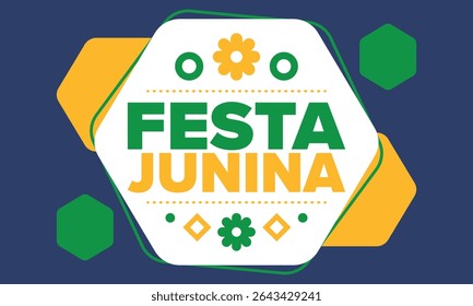 Festa Junina no Brasil. Festival brasileiro. Feliz feriado. Bandeira do Brasil. Carnaval e desfile. Festa divertida de verão. Ilustração vetorial