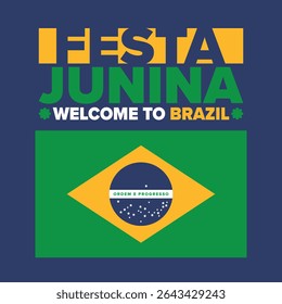 Festa Junina in Brazil. Brazilian festival. Happy holiday. Brazil flag. Carnival and parade. Summer fun party. Vector illustration
