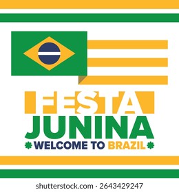 Festa Junina in Brazil. Brazilian festival. Happy holiday. Brazil flag. Carnival and parade. Summer fun party. Vector illustration