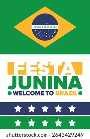 Festa Junina in Brazil. Brazilian festival. Happy holiday. Brazil flag. Carnival and parade. Summer fun party. Vector illustration
