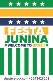 Festa Junina in Brazil. Brazilian festival. Happy holiday. Brazil flag. Carnival and parade. Summer fun party. Vector illustration