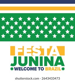 Festa Junina no Brasil. Festival brasileiro. Feliz feriado. Bandeira do Brasil. Carnaval e desfile. Festa divertida de verão. Ilustração vetorial