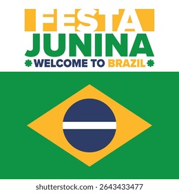 Festa Junina in Brazil. Brazilian festival. Happy holiday. Brazil flag. Carnival and parade. Summer fun party. Vector illustration