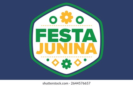 Festa Junina no Brasil. Festival brasileiro. Feliz feriado. Bandeira do Brasil. Carnaval e desfile. Festa divertida de verão. Ilustração vetorial