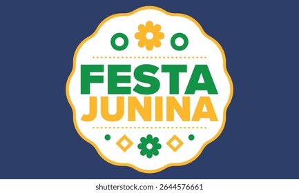 Festa Junina no Brasil. Festival brasileiro. Feliz feriado. Bandeira do Brasil. Carnaval e desfile. Festa divertida de verão. Ilustração vetorial