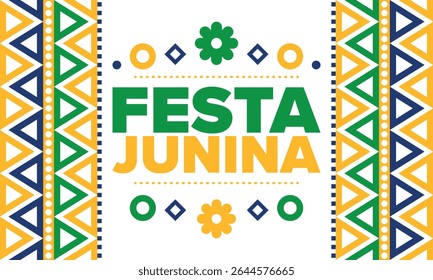 Festa Junina no Brasil. Festival brasileiro. Feliz feriado. Bandeira do Brasil. Carnaval e desfile. Festa divertida de verão. Ilustração vetorial