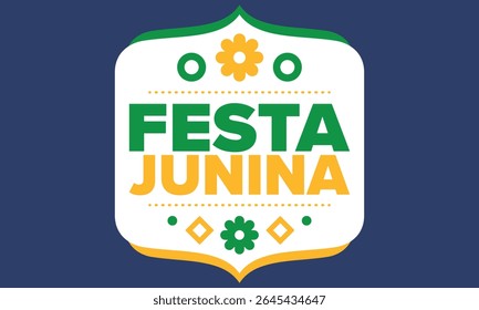 Festa Junina no Brasil. Festival brasileiro. Feliz feriado. Bandeira do Brasil. Carnaval e desfile. Festa divertida de verão. Ilustração vetorial