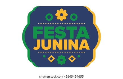 Festa Junina no Brasil. Festival brasileiro. Feliz feriado. Bandeira do Brasil. Carnaval e desfile. Festa divertida de verão. Ilustração vetorial
