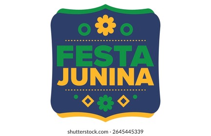 Festa Junina no Brasil. Festival brasileiro. Feliz feriado. Bandeira do Brasil. Carnaval e desfile. Festa divertida de verão. Ilustração vetorial