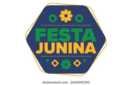 Festa Junina no Brasil. Festival brasileiro. Feliz feriado. Bandeira do Brasil. Carnaval e desfile. Festa divertida de verão. Ilustração vetorial