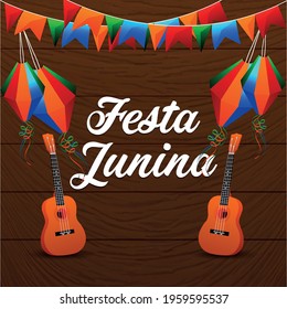 Festa junina brazil event with music guitar and paper lantern