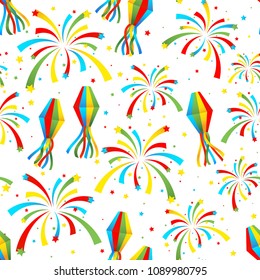 Festa Junina Brazil Festival. Folklore holiday. Festival fire. Seamless pattern. Vector illustration.