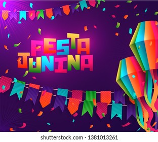 Festa Junina Brazil holiday design with traditional decorations and place for your text