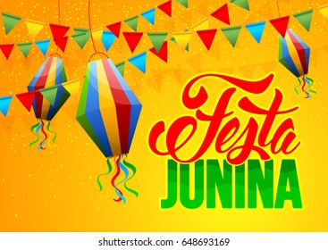 Festa Junina Brazil holiday design with traditional decorations. Vector illustration.