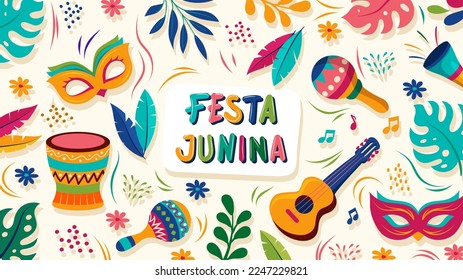 Festa Junina Brazil holiday vector illustration with beautiful flat brazilian elements