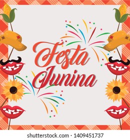 festa junina brazil invitation card concept with elements cartoon vector illustration graphic design